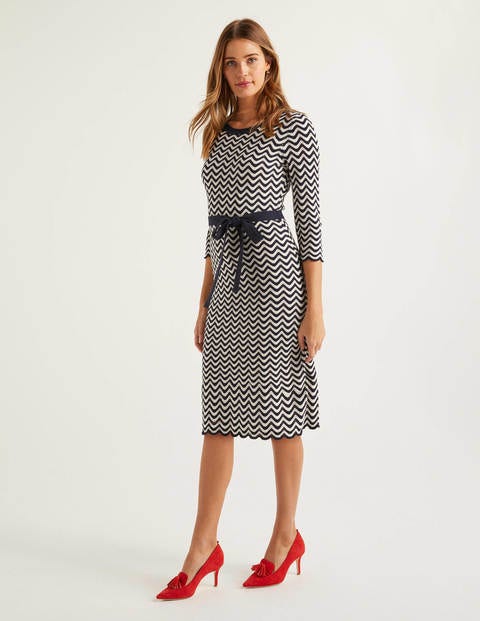 Powis Pointelle Knitted Dress - Navy/Ivory Stripe Powis Pointelle Knitted Dress - Navy/Ivory Stripe