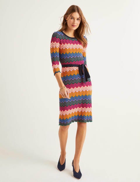 Powis Pointelle-Strickkleid - Bunt, Gestreift Powis Pointelle-Strickkleid - Bunt, Gestreift