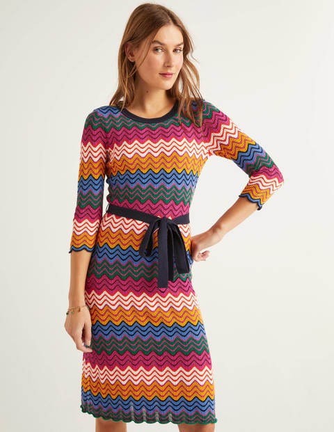 Powis Pointelle-Strickkleid - Bunt, Gestreift Powis Pointelle-Strickkleid - Bunt, Gestreift