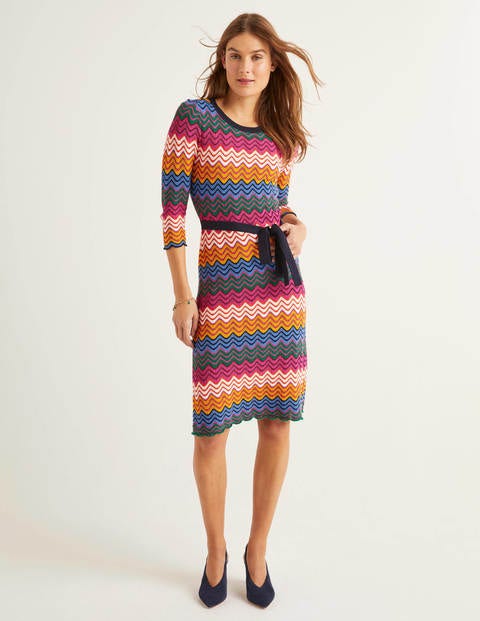Powis Pointelle-Strickkleid - Bunt, Gestreift Powis Pointelle-Strickkleid - Bunt, Gestreift