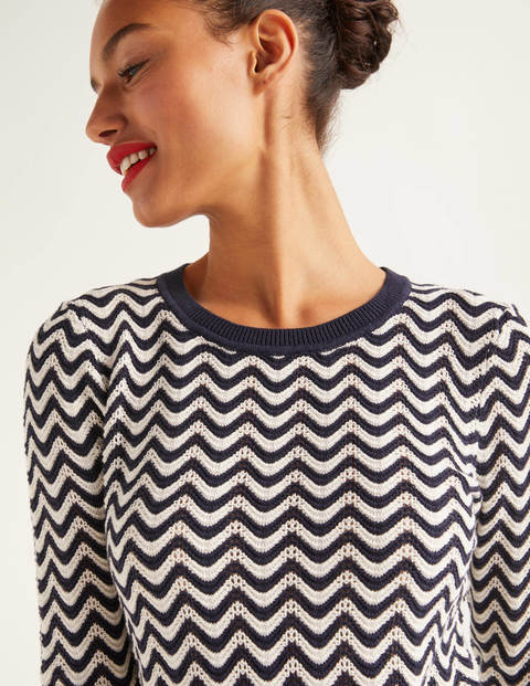 Powis Pointelle Jumper - Navy/Ivory Stripe Powis Pointelle Jumper - Navy/Ivory Stripe