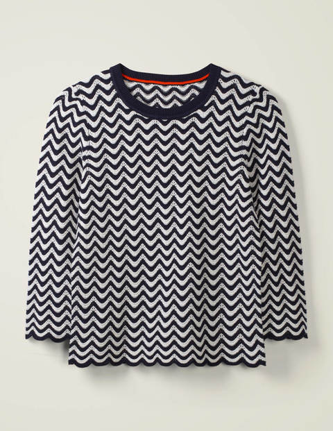 Powis Pointelle Sweater - Navy/Ivory Stripe Powis Pointelle Sweater - Navy/Ivory Stripe