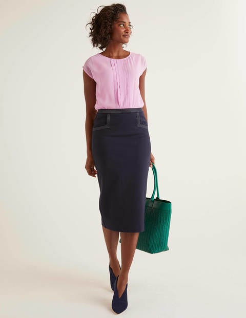 Sedley Topstitch Pencil Skirt - Navy/Ivory Sedley Topstitch Pencil Skirt - Navy/Ivory
