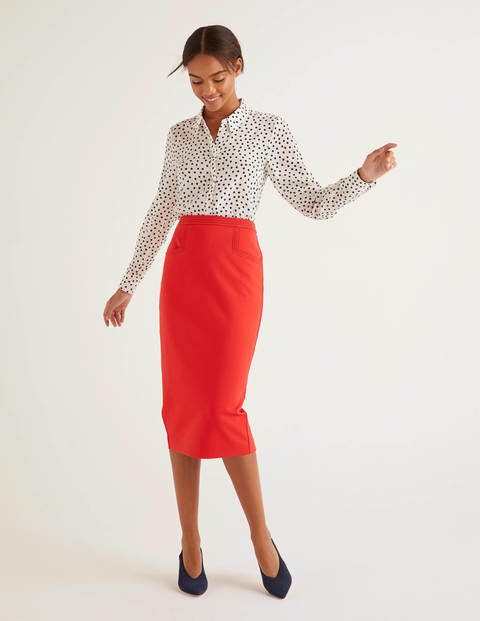 Sedley Topstitch Pencil Skirt - Postbox Red/Navy Sedley Topstitch Pencil Skirt - Postbox Red/Navy