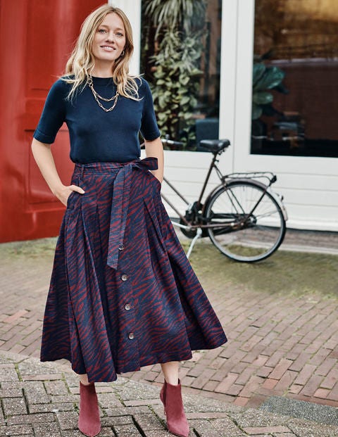 Lennox Button Skirt - Maroon, Zebra Spot Lennox Button Skirt - Maroon, Zebra Spot