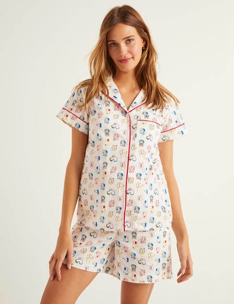 Phoebe Kurzärmliges Pyjamaoberteil - Naturweiß/Kräftiges Blau, Rufus Phoebe Kurzärmliges Pyjamaoberteil - Naturweiß/Kräftiges Blau, Rufus
