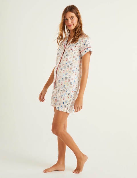 Phoebe Kurzärmliges Pyjamaoberteil - Naturweiß/Kräftiges Blau, Rufus Phoebe Kurzärmliges Pyjamaoberteil - Naturweiß/Kräftiges Blau, Rufus