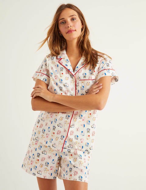 Phoebe Kurzärmliges Pyjamaoberteil - Naturweiß/Kräftiges Blau, Rufus Phoebe Kurzärmliges Pyjamaoberteil - Naturweiß/Kräftiges Blau, Rufus