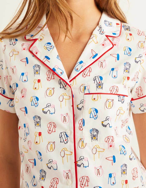 Phoebe Kurzärmliges Pyjamaoberteil - Naturweiß/Kräftiges Blau, Rufus Phoebe Kurzärmliges Pyjamaoberteil - Naturweiß/Kräftiges Blau, Rufus