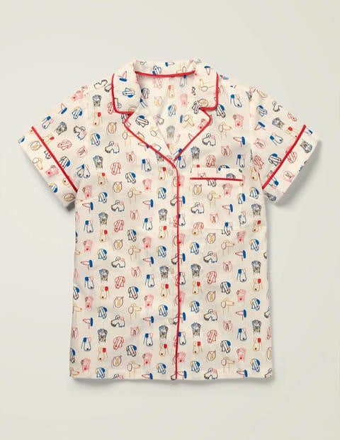 Phoebe Kurzärmliges Pyjamaoberteil - Naturweiß/Kräftiges Blau, Rufus Phoebe Kurzärmliges Pyjamaoberteil - Naturweiß/Kräftiges Blau, Rufus