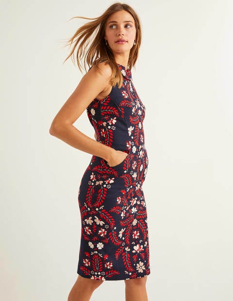 Martha Kleid Mit Ziernaht - Navy/Signalrot, Blumenmuster Martha Kleid Mit Ziernaht - Navy/Signalrot, Blumenmuster