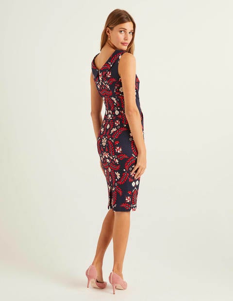 Martha Kleid Mit Ziernaht - Navy/Signalrot, Blumenmuster Martha Kleid Mit Ziernaht - Navy/Signalrot, Blumenmuster