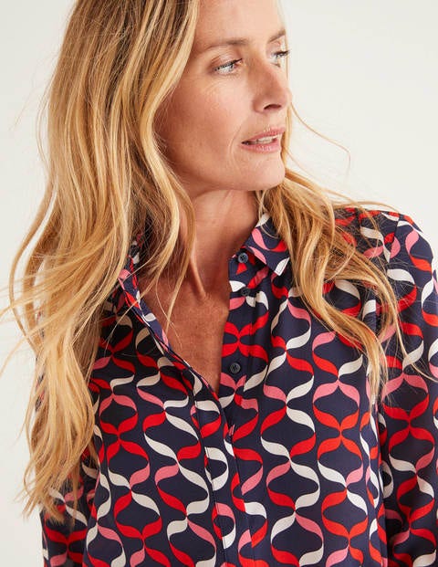 The Silk Shirt - Navy, Ribbons The Silk Shirt - Navy, Ribbons