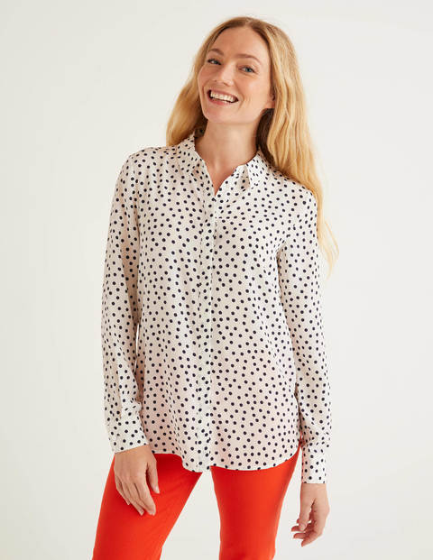 The Silk Shirt - Ivory and Navy, Scattered Spot The Silk Shirt - Ivory and Navy, Scattered Spot