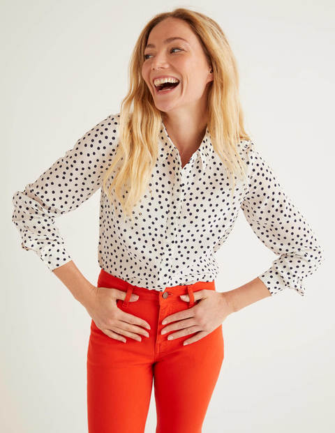 The Silk Shirt - Ivory and Navy, Scattered Spot The Silk Shirt - Ivory and Navy, Scattered Spot
