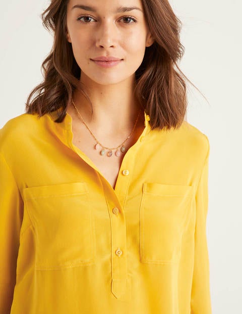 Silk Collarless Blouse - Tuscan Sun Silk Collarless Blouse - Tuscan Sun