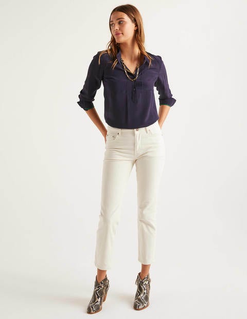 Kragenlose Seidenbluse - Navy Kragenlose Seidenbluse - Navy