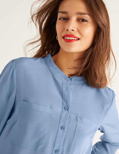 Silk Collarless Blouse - Sea Mist Silk Collarless Blouse - Sea Mist