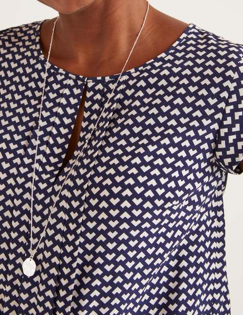Pleat Front Top - Navy and Ivory, Ticker Pleat Front Top - Navy and Ivory, Ticker