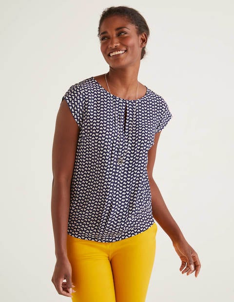 Pleat Front Top - Navy and Ivory, Ticker Pleat Front Top - Navy and Ivory, Ticker