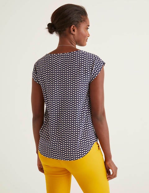 Pleat Front Top - Navy and Ivory, Ticker Pleat Front Top - Navy and Ivory, Ticker
