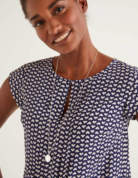 Pleat Front Top - Navy and Ivory, Ticker Pleat Front Top - Navy and Ivory, Ticker