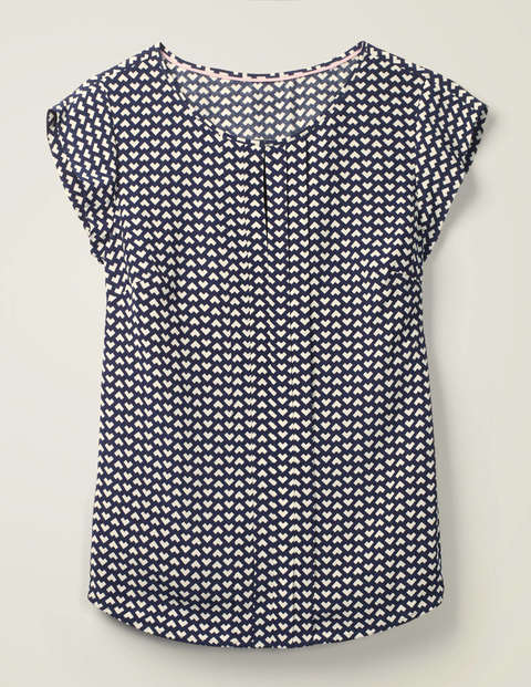 Pleat Front Top - Navy and Ivory, Ticker Pleat Front Top - Navy and Ivory, Ticker
