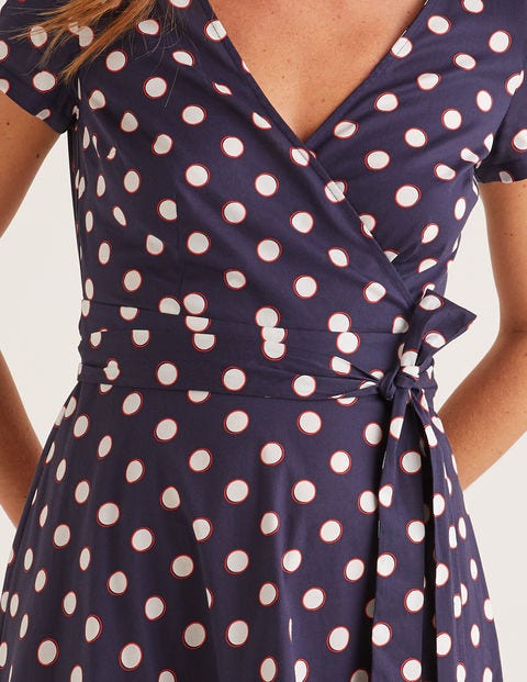 Olive Wrap Dress - Navy, Polka Hoops Olive Wrap Dress - Navy, Polka Hoops
