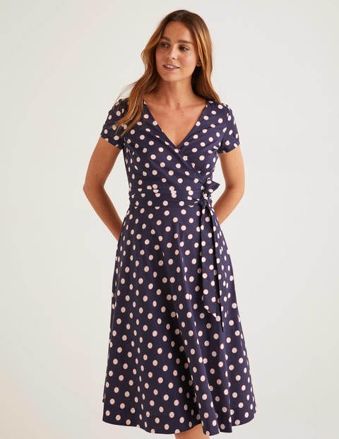 Olive Wrap Dress - Navy, Polka Hoops Olive Wrap Dress - Navy, Polka Hoops