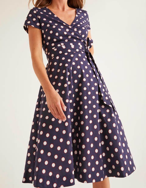 Olive Wrap Dress - Navy, Polka Hoops Olive Wrap Dress - Navy, Polka Hoops