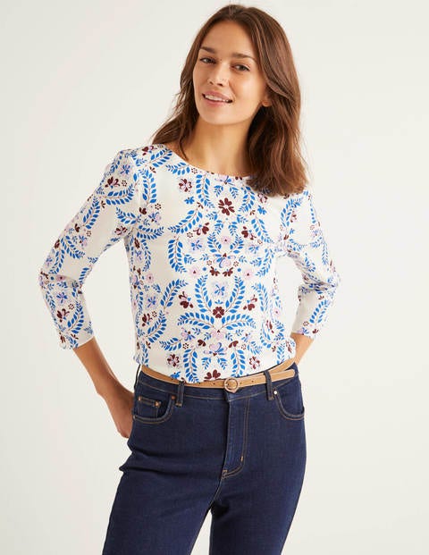 Top Nadine - Ivoire et bleu audacieux, motif Jolie Top Nadine - Ivoire et bleu audacieux, motif Jolie