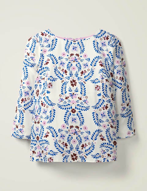 Top Nadine - Ivoire et bleu audacieux, motif Jolie Top Nadine - Ivoire et bleu audacieux, motif Jolie