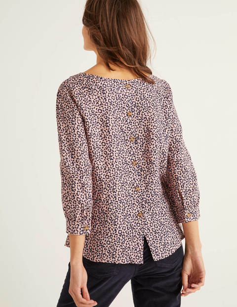 Lavinia Linen Top - Milkshake, Animal Stamp Lavinia Linen Top - Milkshake, Animal Stamp