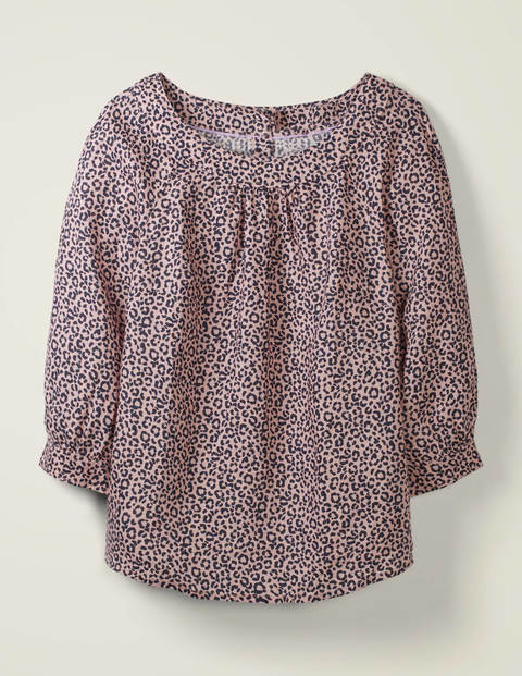 Lavinia Linen Top - Milkshake, Animal Stamp Lavinia Linen Top - Milkshake, Animal Stamp