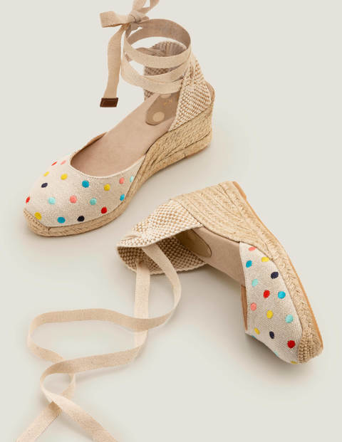 Cassie Espadrille Wedges - Multi Spot/ Natural Linen Cassie Espadrille Wedges - Multi Spot/ Natural Linen