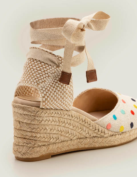 Cassie Espadrille Wedges - Multi Spot/ Natural Linen Cassie Espadrille Wedges - Multi Spot/ Natural Linen