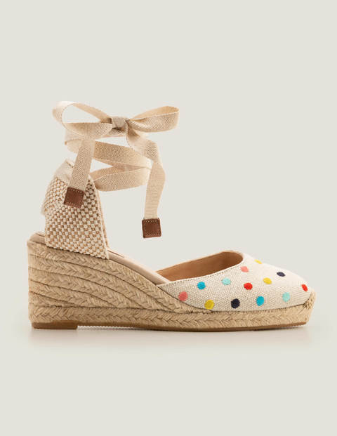 Cassie Espadrille Wedges - Multi Spot/ Natural Linen Cassie Espadrille Wedges - Multi Spot/ Natural Linen