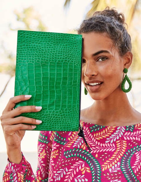 Large Keepsake Pouch - Rich Emerald Croc/ Navy Large Keepsake Pouch - Rich Emerald Croc/ Navy
