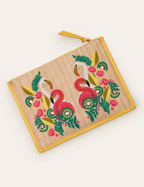Mariana Embroidered Clutch - Daffodil Flamingo Mariana Embroidered Clutch - Daffodil Flamingo