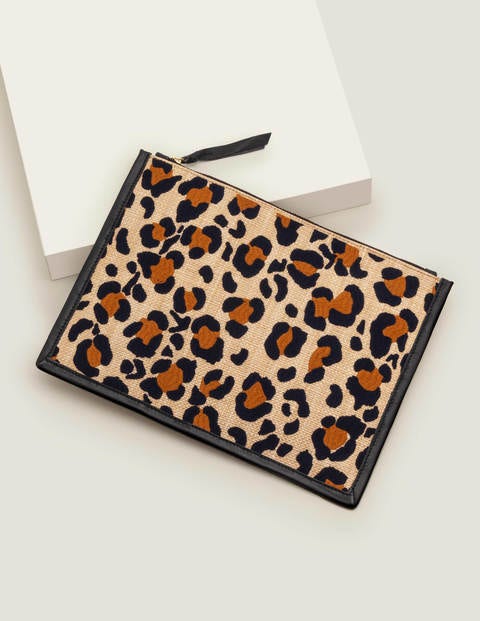Mariana Embroidered Clutch - Navy/ Gingerbread Leopard Mariana Embroidered Clutch - Navy/ Gingerbread Leopard