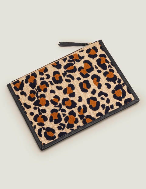 Mariana Embroidered Clutch - Navy/ Gingerbread Leopard Mariana Embroidered Clutch - Navy/ Gingerbread Leopard
