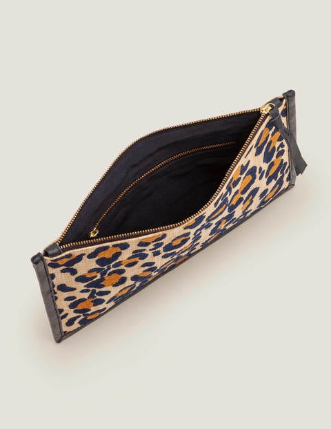 Mariana Embroidered Clutch - Navy/ Gingerbread Leopard Mariana Embroidered Clutch - Navy/ Gingerbread Leopard