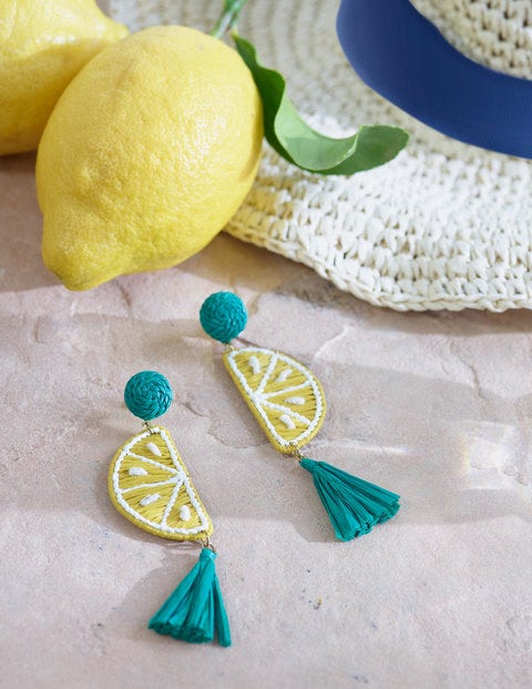 Raffia Tassel Earrings - Lemons Raffia Tassel Earrings - Lemons