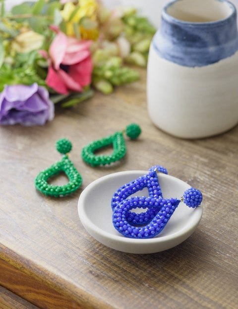 Beaded Teardrop Earrings - Bold Blue Beaded Teardrop Earrings - Bold Blue