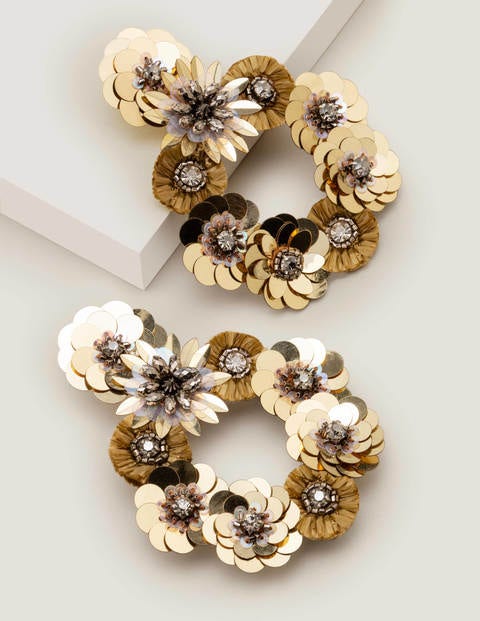 Sequin Flower Earrings - Gold Metallic Sequin Flower Earrings - Gold Metallic