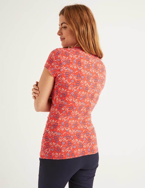 Short Sleeve Jersey Wrap Top - Orange Sunset, Garden Charm Short Sleeve Jersey Wrap Top - Orange Sunset, Garden Charm