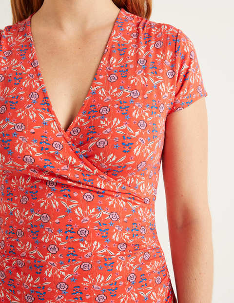 Short Sleeve Jersey Wrap Top - Orange Sunset, Garden Charm Short Sleeve Jersey Wrap Top - Orange Sunset, Garden Charm