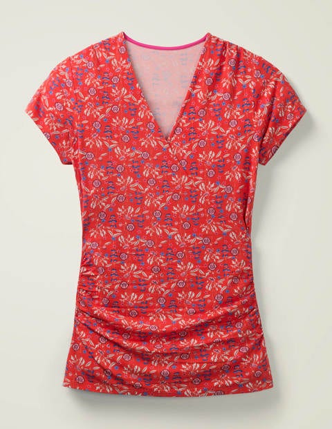 Short Sleeve Jersey Wrap Top - Orange Sunset, Garden Charm Short Sleeve Jersey Wrap Top - Orange Sunset, Garden Charm