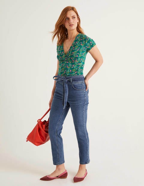 Short Sleeve Jersey Wrap Top - Forest, Garden Charm Short Sleeve Jersey Wrap Top - Forest, Garden Charm