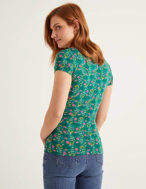 Short Sleeve Jersey Wrap Top - Forest, Garden Charm Short Sleeve Jersey Wrap Top - Forest, Garden Charm